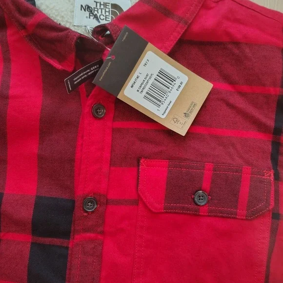 The North Face Campshire Sherpa Lined Flannel Shirt Jacket Red Black Plaid